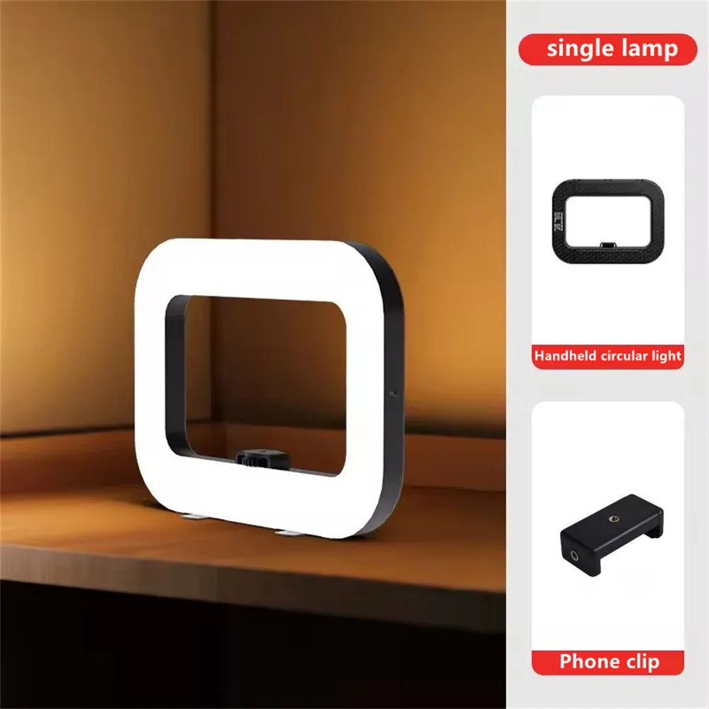 New Handheld Ring LED Rechargeable Fill light Portable Mobile Phone Live Broadcast Photography Desktop Rabbit Cage Selfie Light
