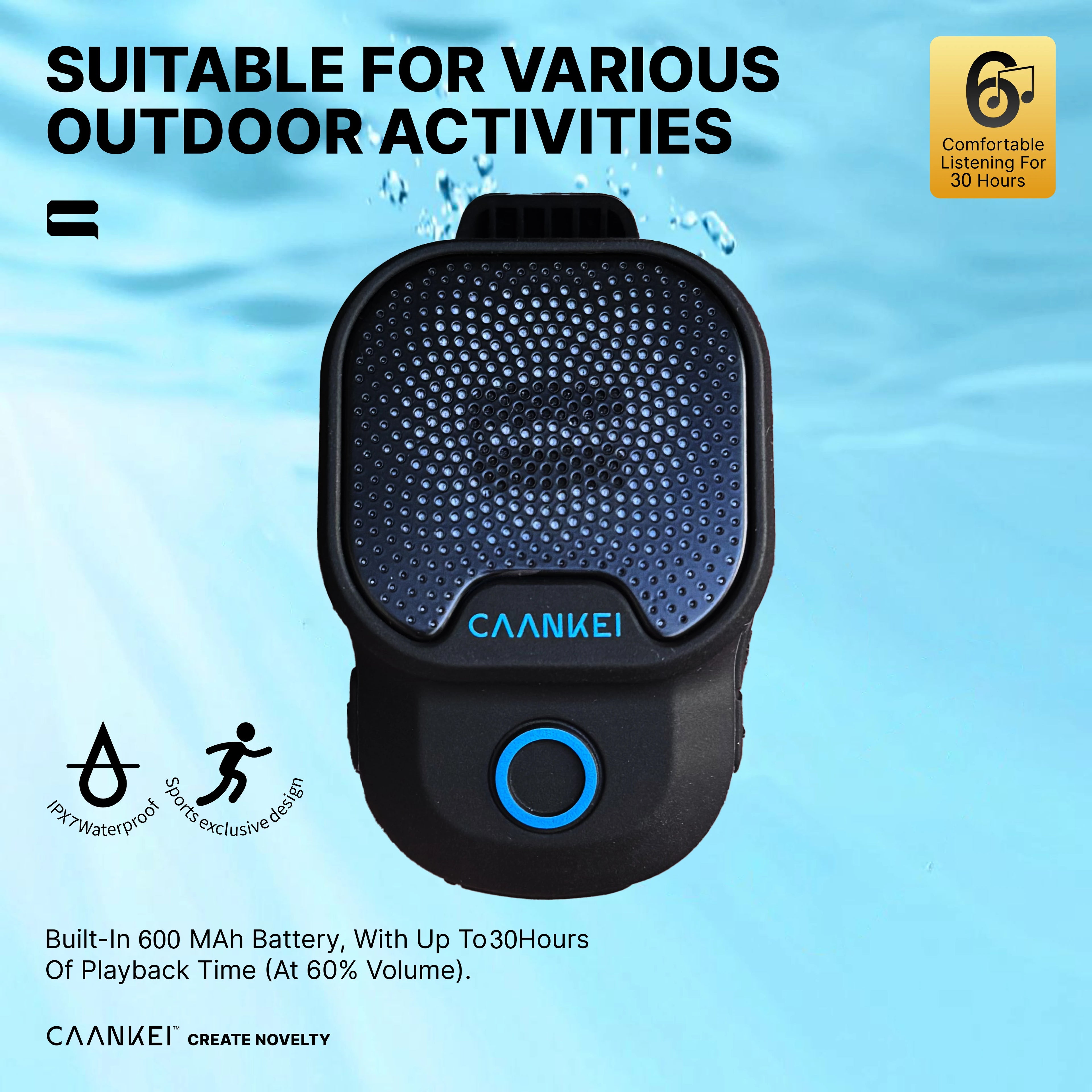 Wearable Outdoor Bluetooth Speaker IPX7 Waterproof Portable Sport Microphone Speakers Clip-On Speaker Call/Music for Android IOS