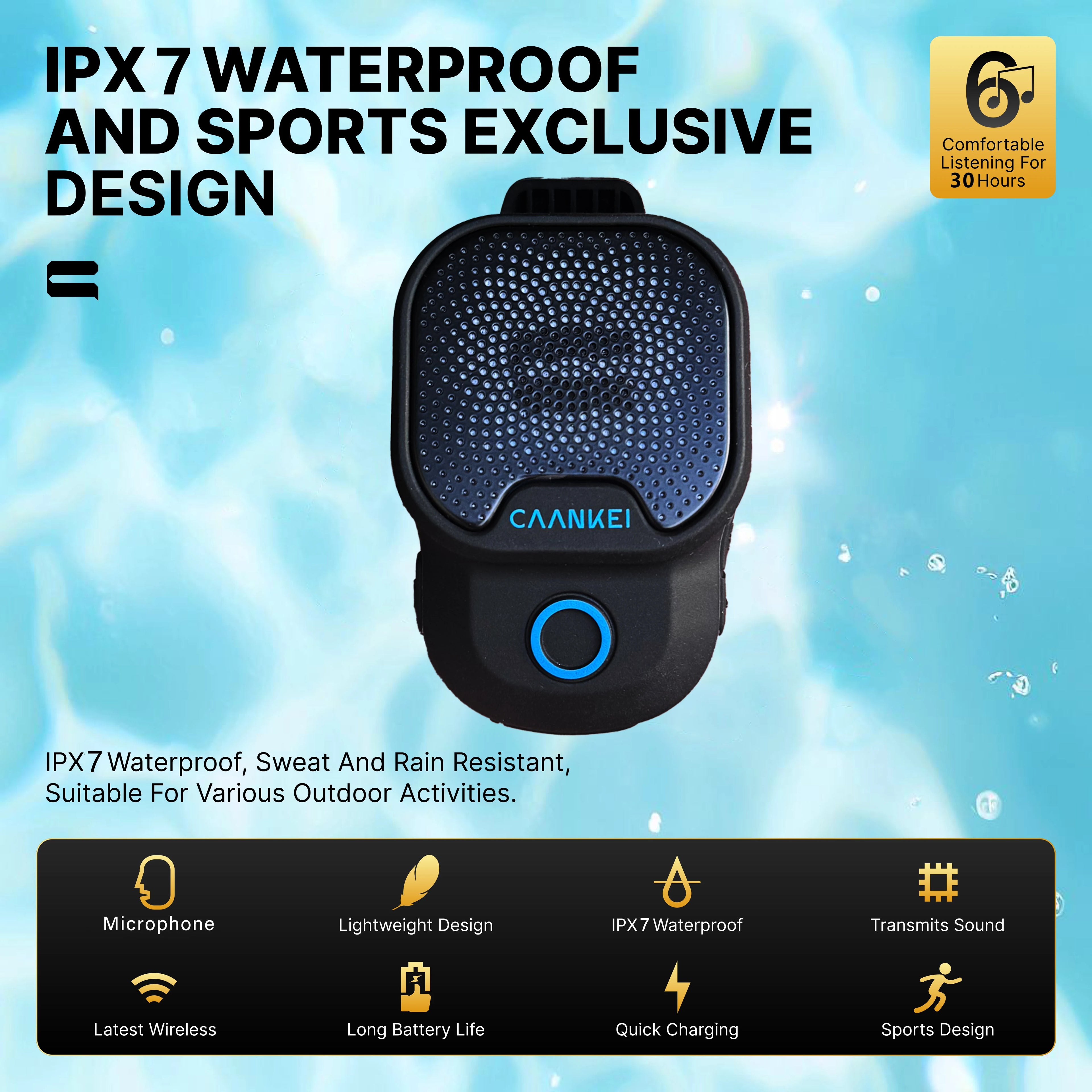 Wearable Outdoor Bluetooth Speaker IPX7 Waterproof Portable Sport Microphone Speakers Clip-On Speaker Call/Music for Android IOS