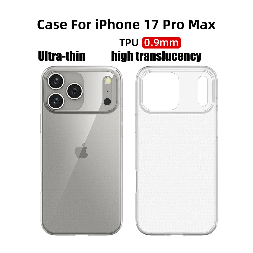 Ultra thin 0.9mm Case For iphone 17 pro max 17 air 16 16e 15 Does not affect wireless charging highly transparent TPU soft cover