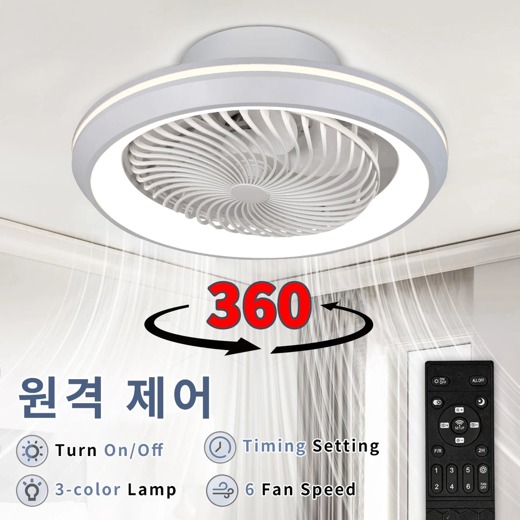 6-Speed Enclosed Circular Fan Light with Remote Control, Bedroom Fan Light, Living Room Bedroom Dining Room Ceiling Light