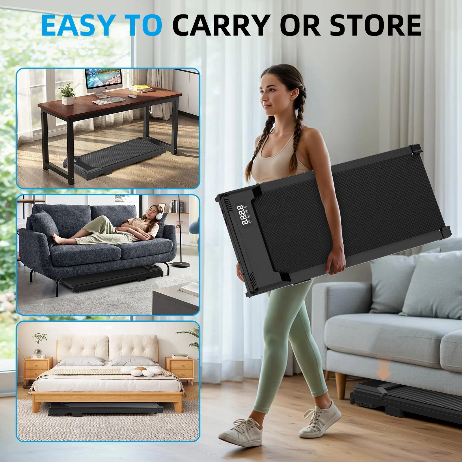 Passadeira Dobrável Elétrica para Caminhada, para debaixo da secretária, com Display LED e Controlo por App, Mini Máquina Portátil de Caminhada para Casa e Escritório