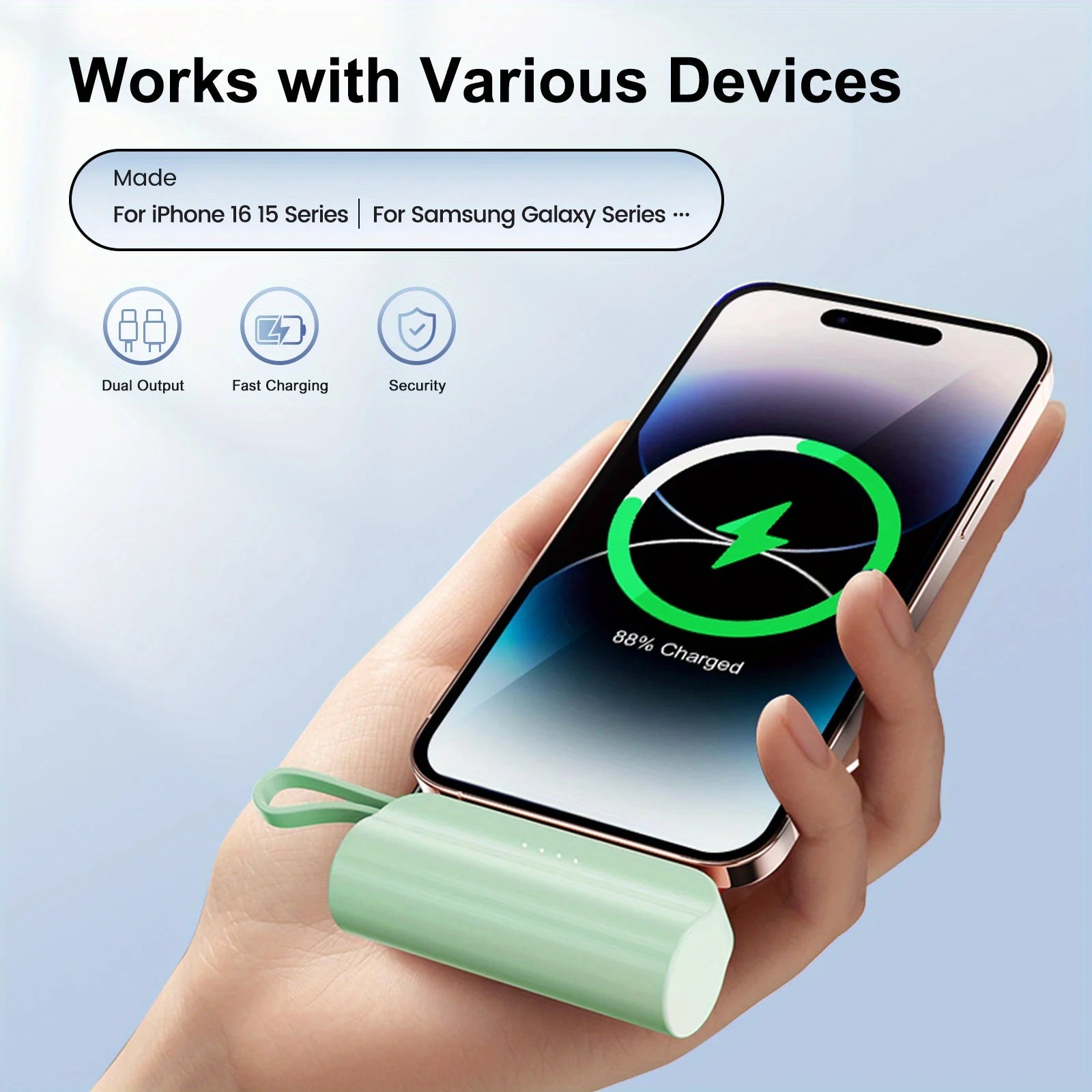 Mini Power Bank Portable 20000mAh Power Phone Charger Capsule Dual USB-C Ports For iPhone11 12 13/13pro 14 15 and Xiaom Huawei