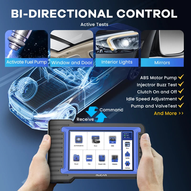 MUCAR VO7S/VO7 OBD2 Scanner Full System Diagnose 28 Reset Diagnostic Tool ECU Coding Bi-directional Update Free for Lifetime