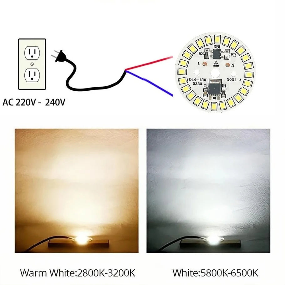 LED Chip for Lamp Bulb 3W 5W 7W 9W 12W SMD 2835 Round Light Beads AC 220V-240V Bulb Chip Lighting Spotlight 90 Lumen/W