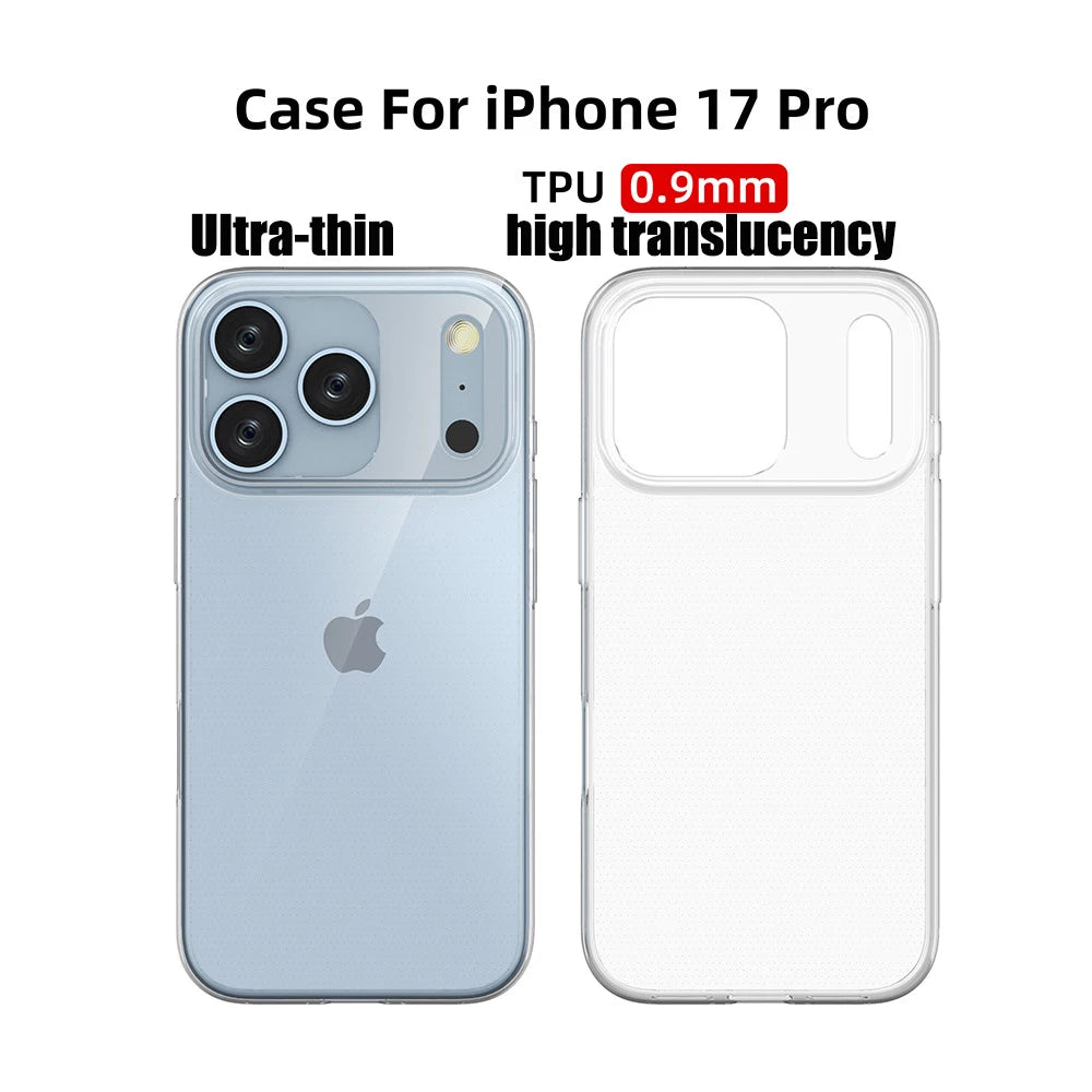 Ultra thin 0.9mm Case For iphone 17 pro max 17 air 16 16e 15 Does not affect wireless charging highly transparent TPU soft cover