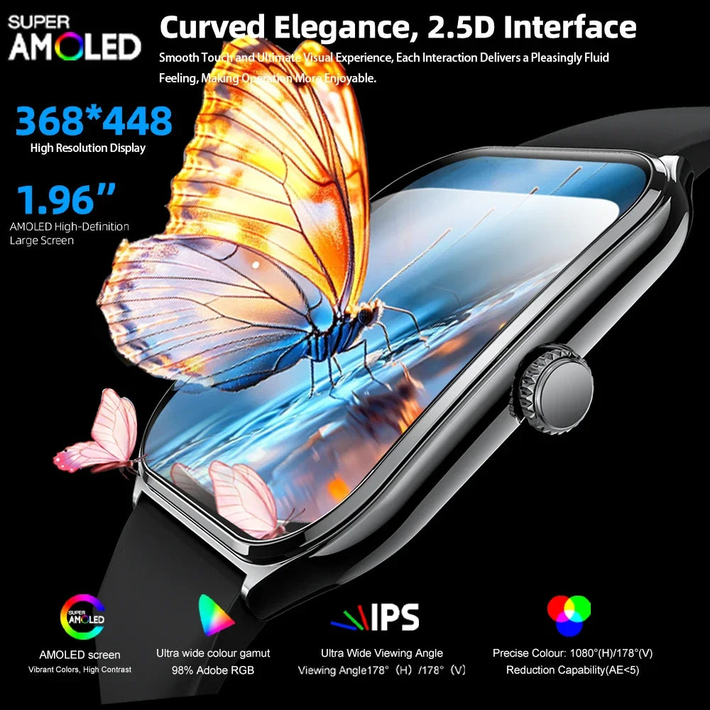 New Ultra Thin Smart Watch men 1.96" AMOLED HD Pixel Display Always Show Time BT Call Reminder Smartwatch Ladies For Android iOS