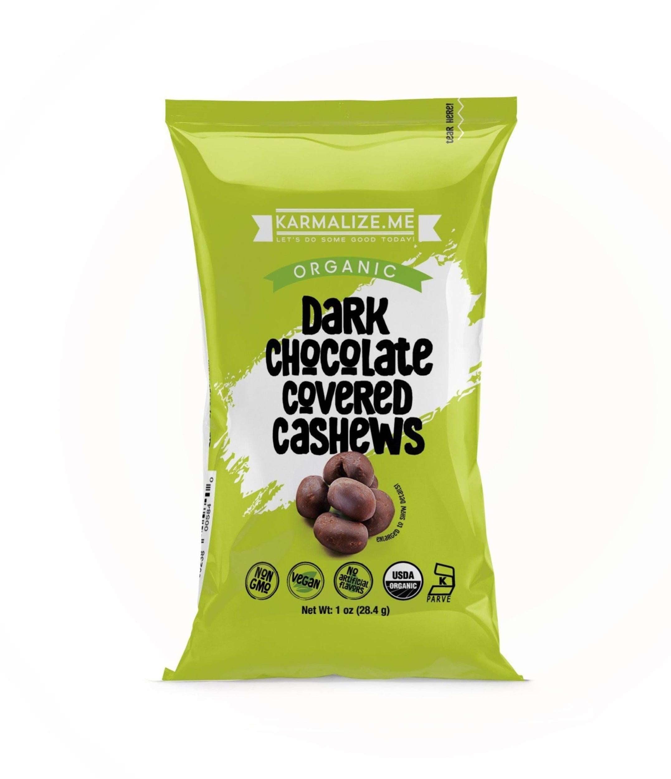 1 oz. Cajus Cobertos com Chocolate Negro Biológico Vegan - Pack de 6
