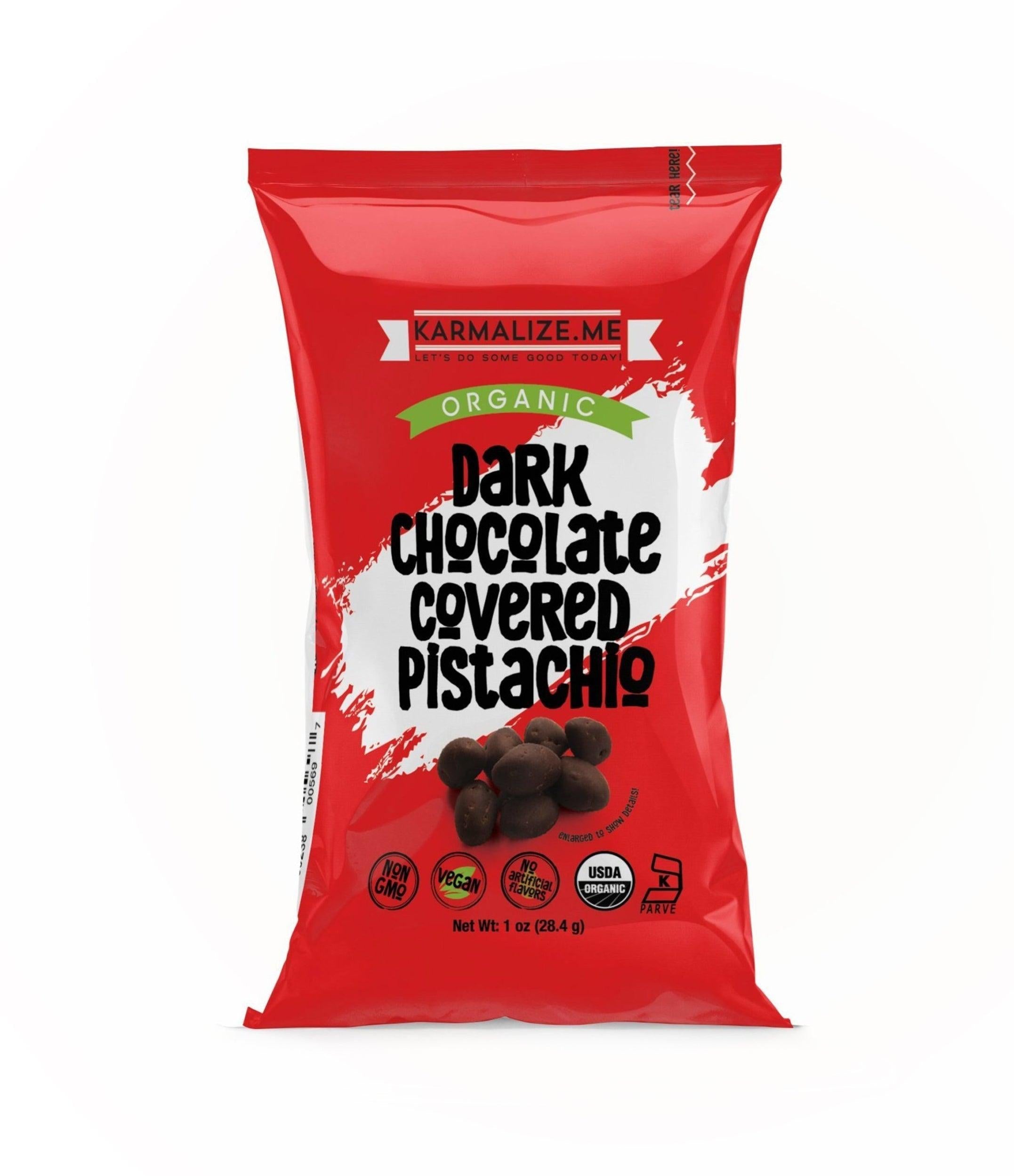 Pistácios Cobertos com Chocolate Negro Biológico e Vegan, 28 g - Pack de 6