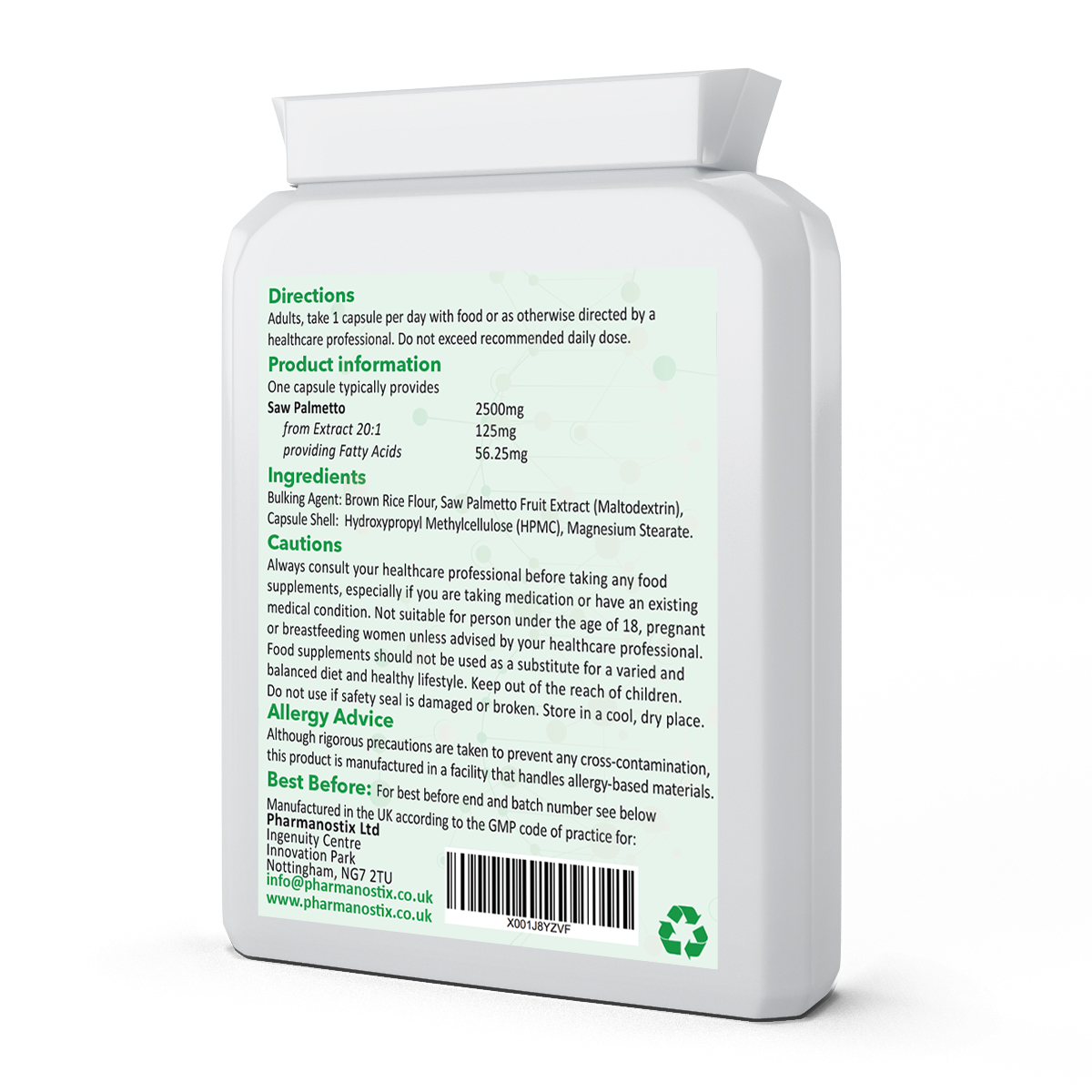 Cápsulas Saw Palmetto - 2500mg x 90 Cápsulas Vegan